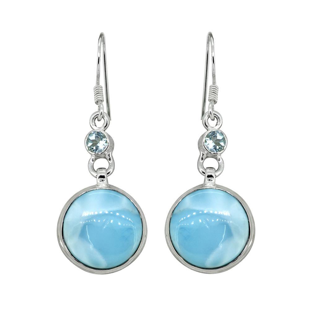 Larimar Blue Topaz Solid 925 Sterling Silver Dangle Earrings - YoTreasure