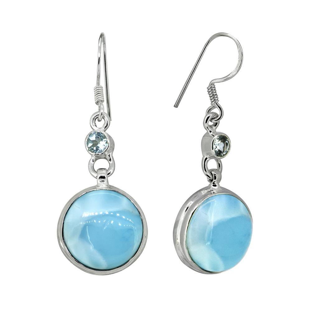 Larimar Blue Topaz Solid 925 Sterling Silver Dangle Earrings - YoTreasure