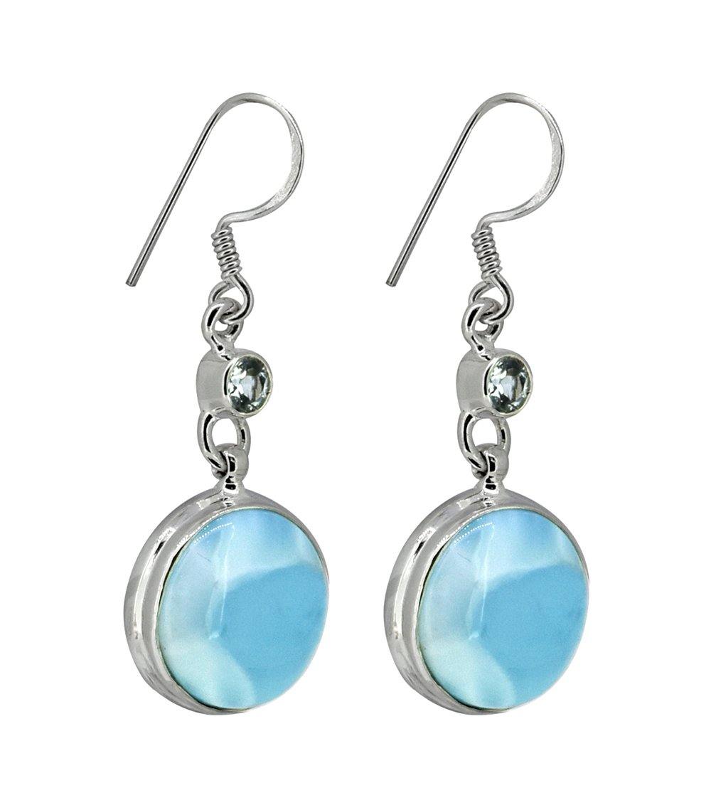 Larimar Blue Topaz Solid 925 Sterling Silver Dangle Earrings - YoTreasure