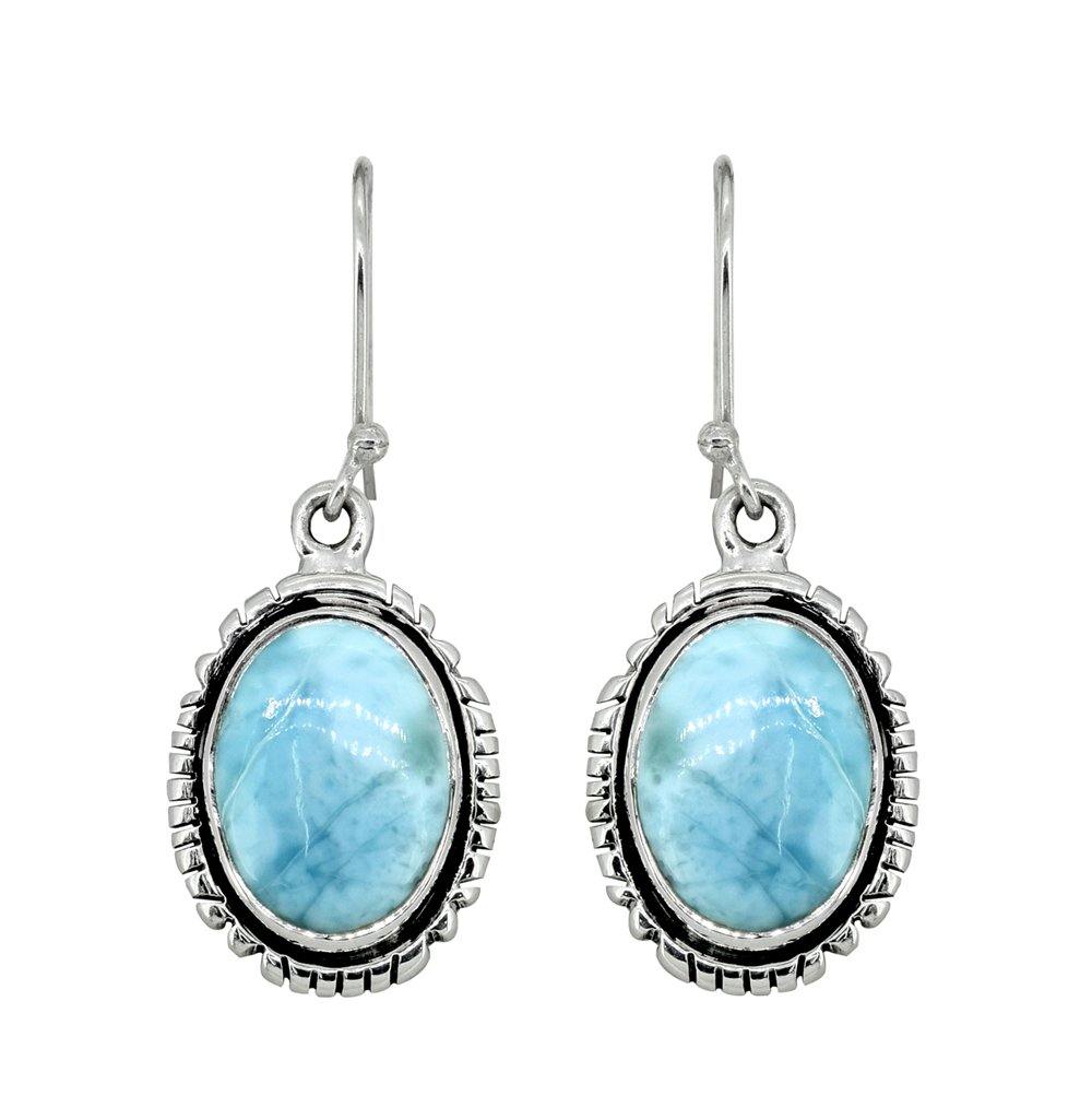 Larimar Solid 925 Sterling Silver Dangle Earrings - YoTreasure