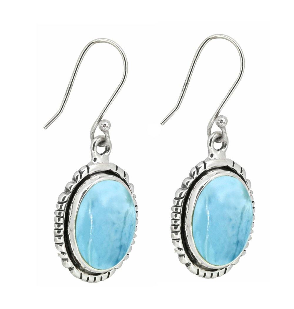 Larimar Solid 925 Sterling Silver Dangle Earrings - YoTreasure