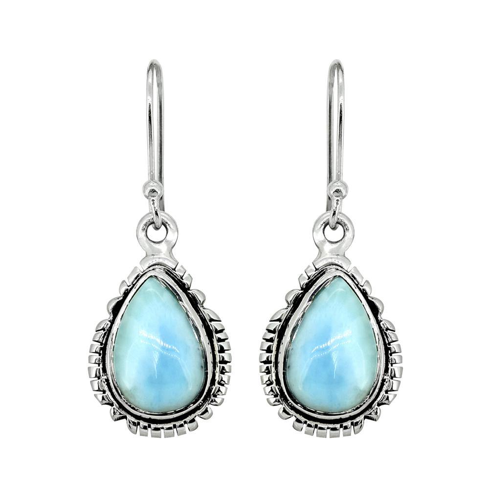 Larimar Solid 925 Sterling Silver Dangle Earrings - YoTreasure