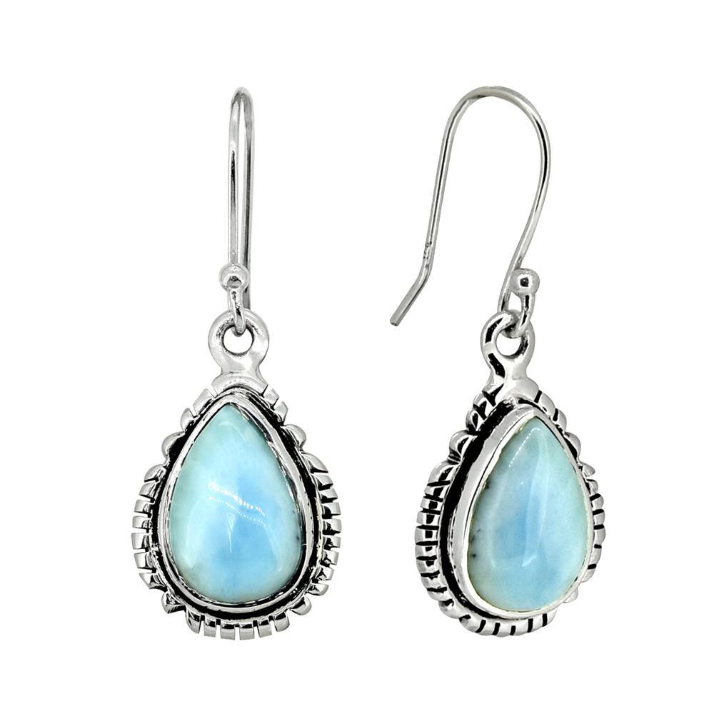 Larimar Solid 925 Sterling Silver Dangle Earrings - YoTreasure