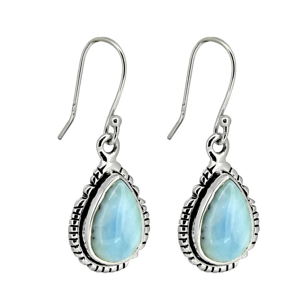 Larimar Solid 925 Sterling Silver Dangle Earrings - YoTreasure