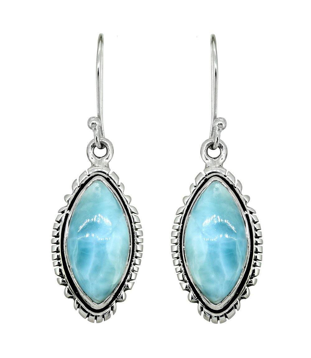 Larimar Solid 925 Sterling Silver Dangle Earrings - YoTreasure