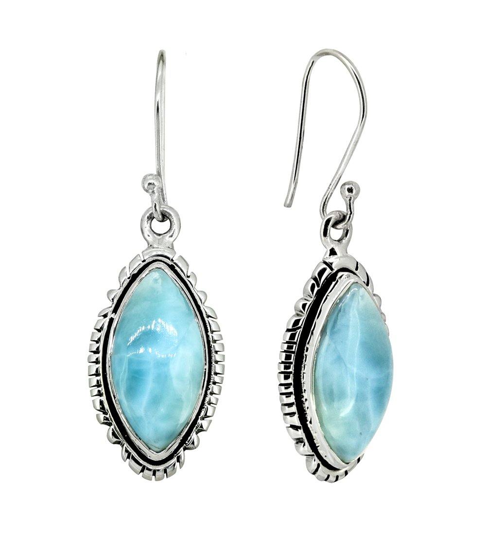 Larimar Solid 925 Sterling Silver Dangle Earrings - YoTreasure