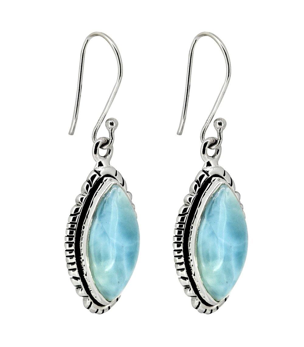 Larimar Solid 925 Sterling Silver Dangle Earrings - YoTreasure