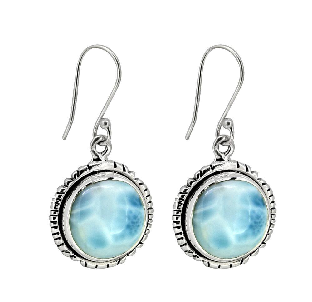 Natural Larimar Solid 925 Sterling Silver Dangle Earrings - YoTreasure