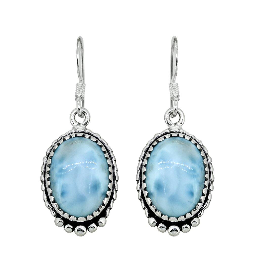 Larimar Solid 925 Sterling Silver Dangle Earrings - YoTreasure