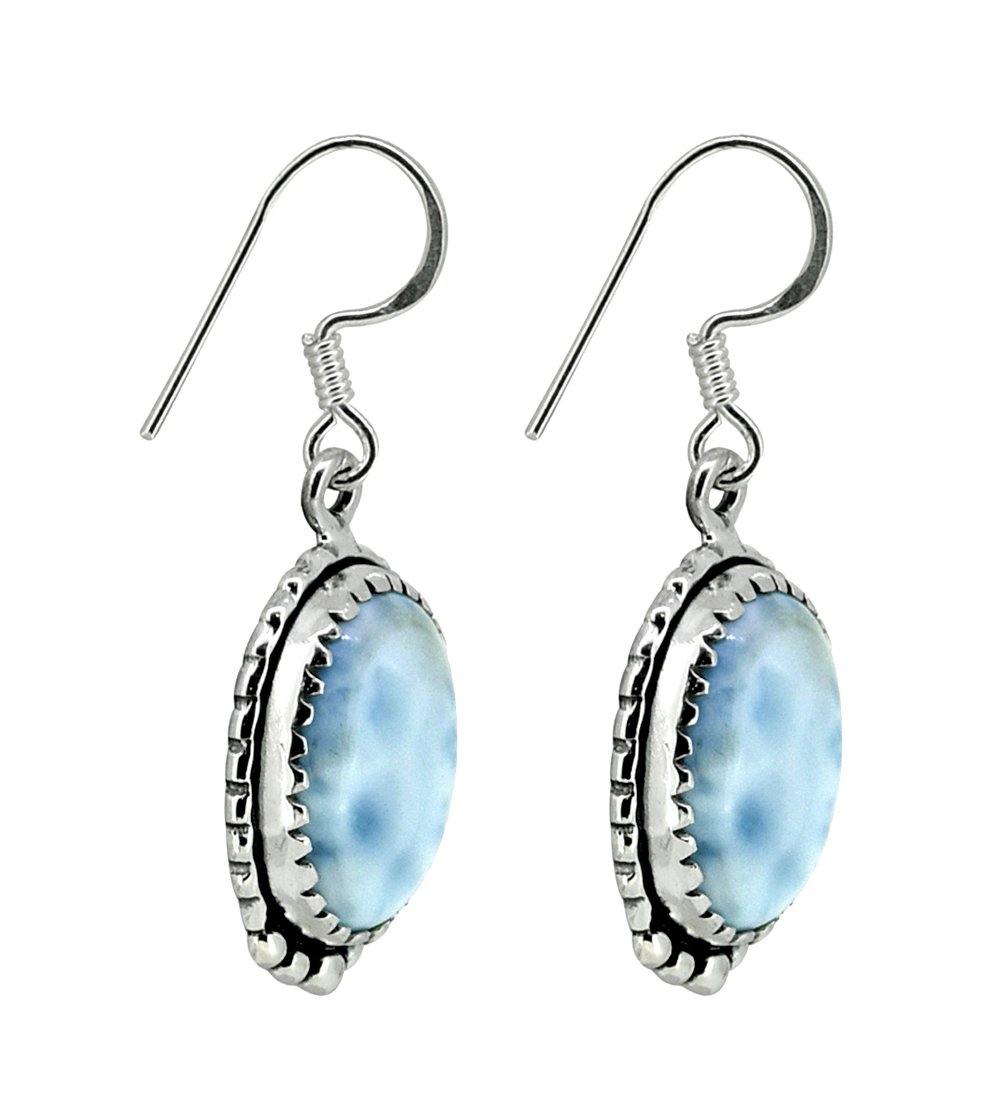 Larimar Solid 925 Sterling Silver Dangle Earrings - YoTreasure