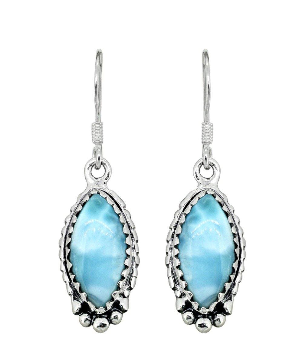 Larimar Solid 925 Sterling Silver Dangle Earrings - YoTreasure
