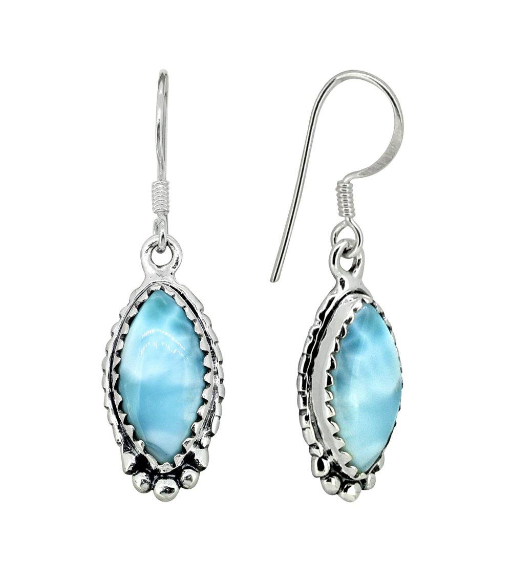 Larimar Solid 925 Sterling Silver Dangle Earrings - YoTreasure