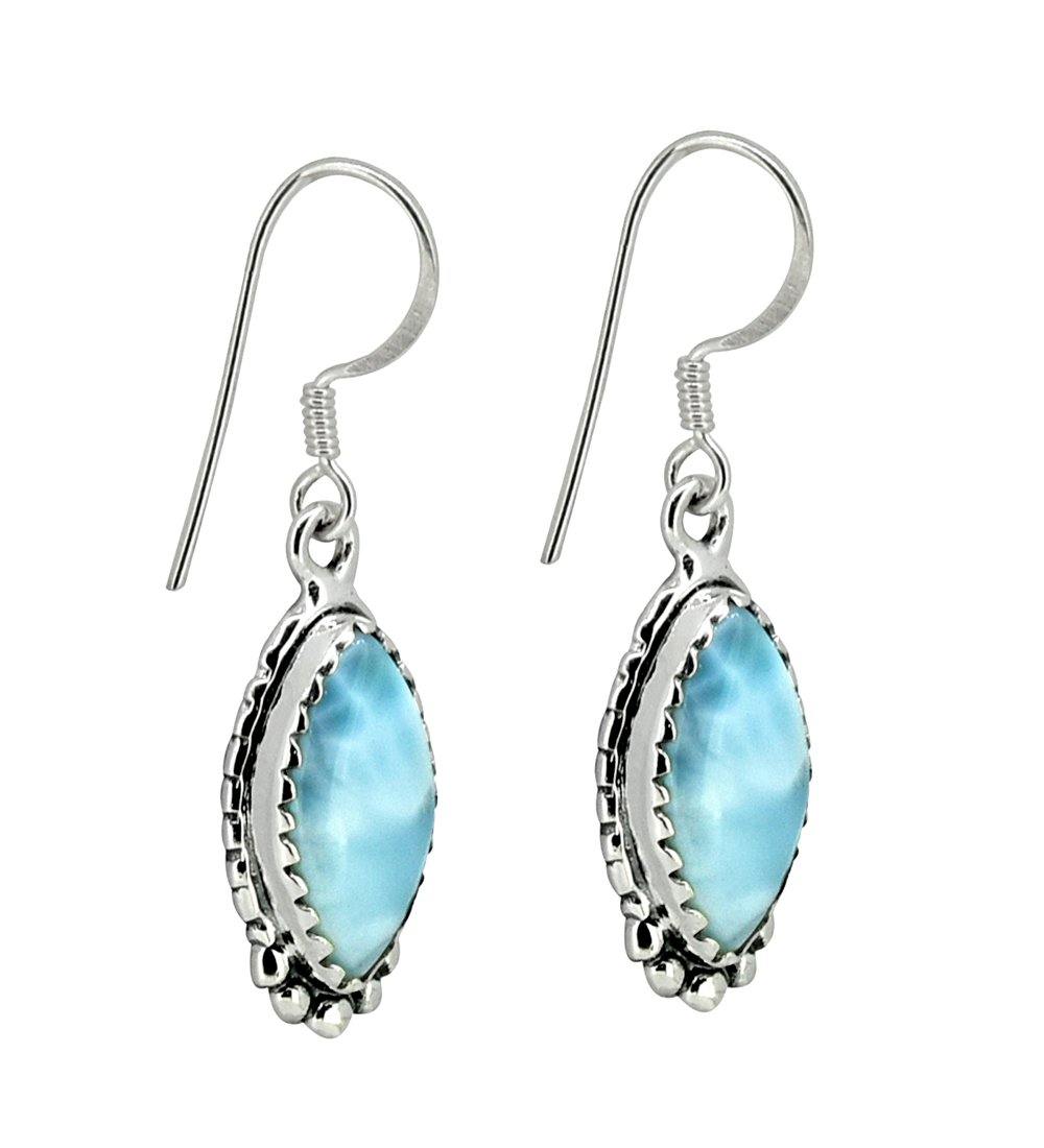 Larimar Solid 925 Sterling Silver Dangle Earrings - YoTreasure