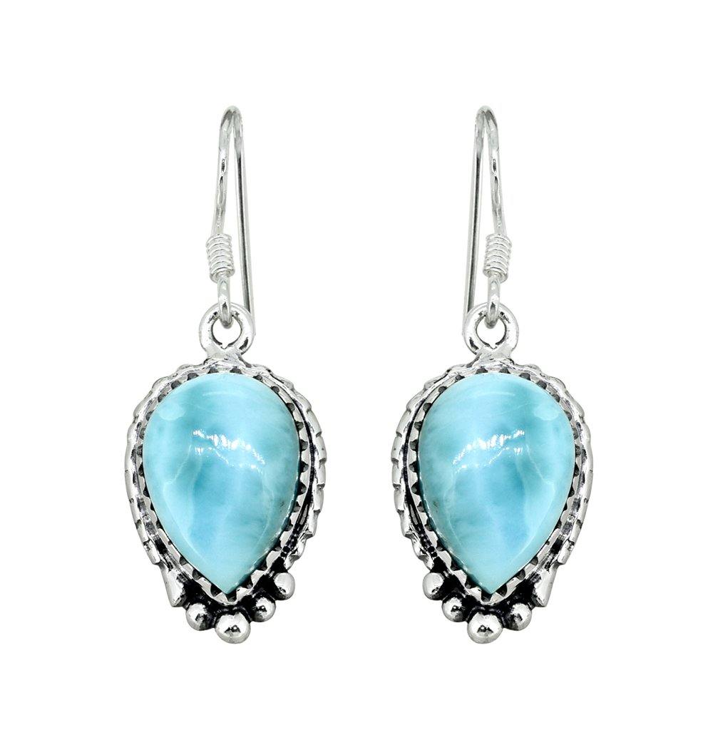 Larimar Solid 925 Sterling Silver Dangle Earrings - YoTreasure