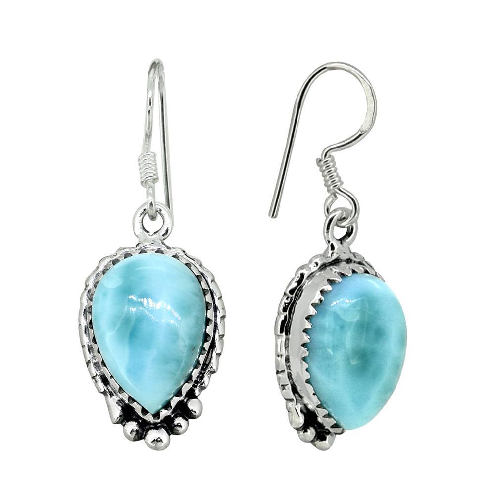 Larimar Solid 925 Sterling Silver Dangle Earrings - YoTreasure