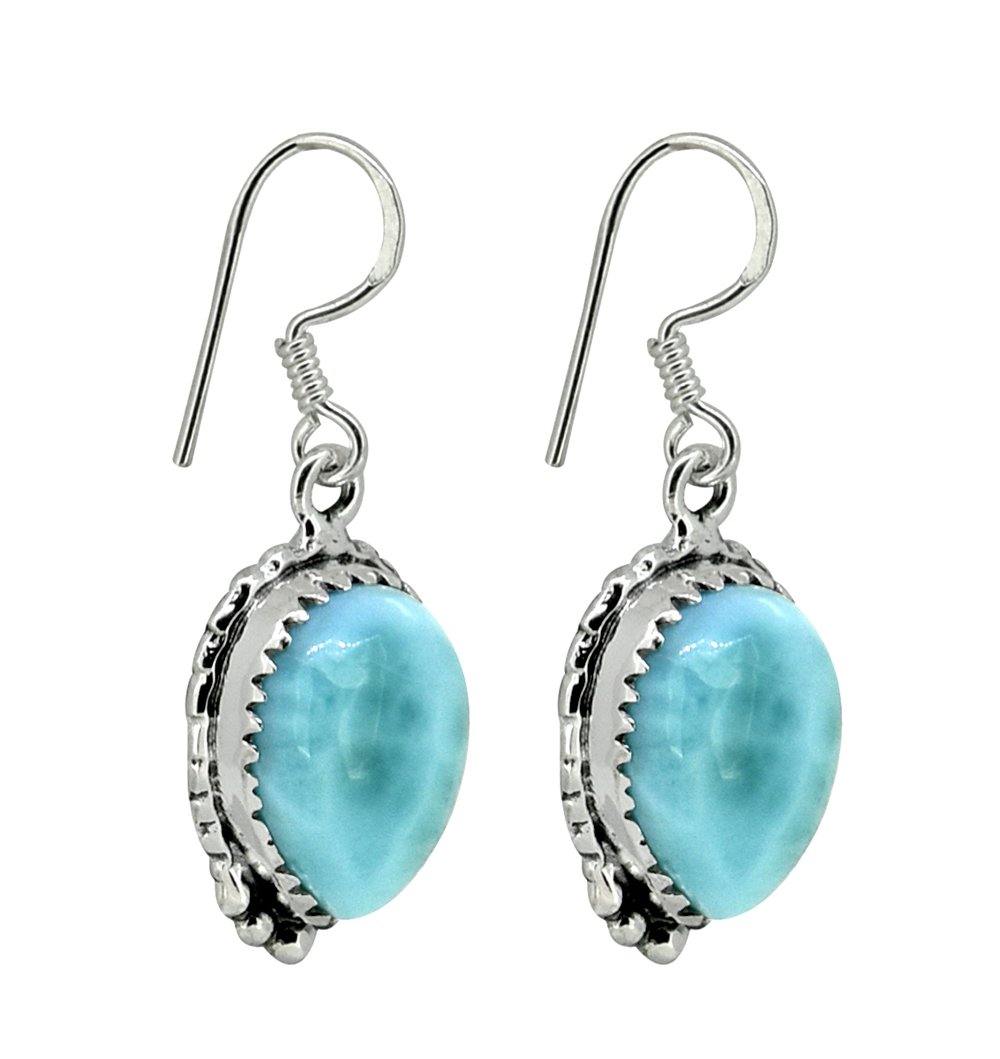 Larimar Solid 925 Sterling Silver Dangle Earrings - YoTreasure