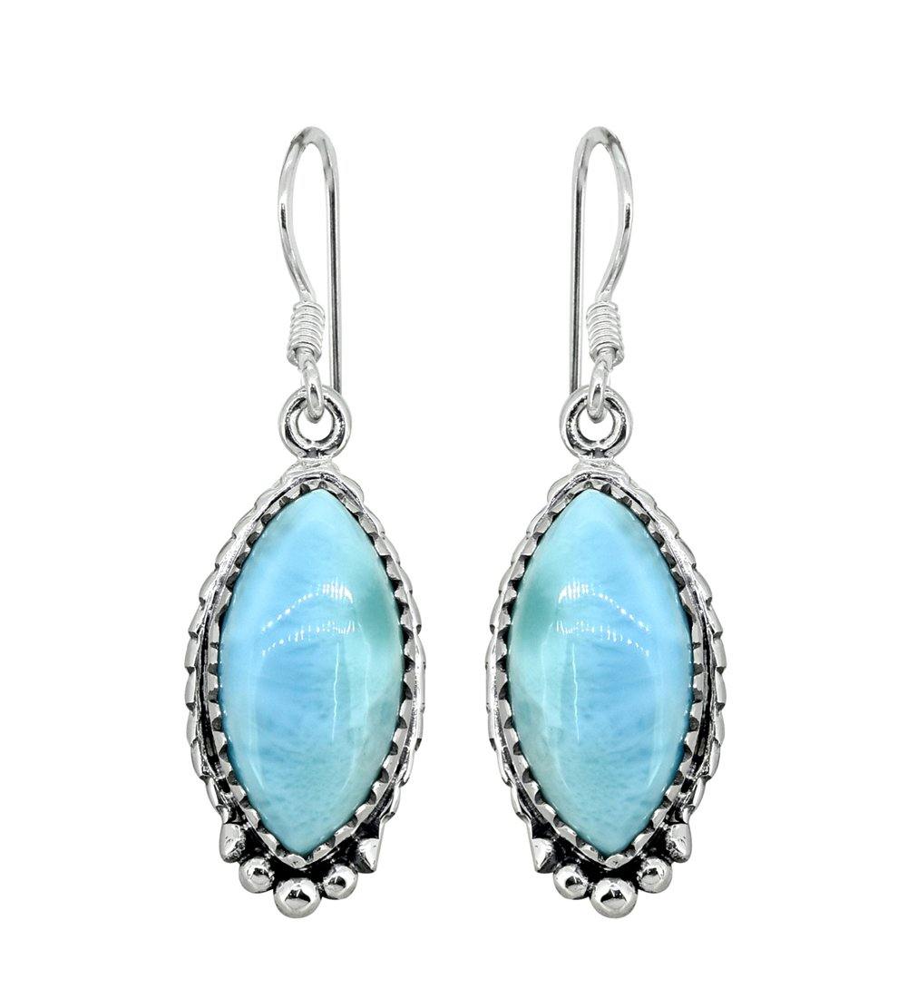 Larimar Solid 925 Sterling Silver Dangle Earrings - YoTreasure