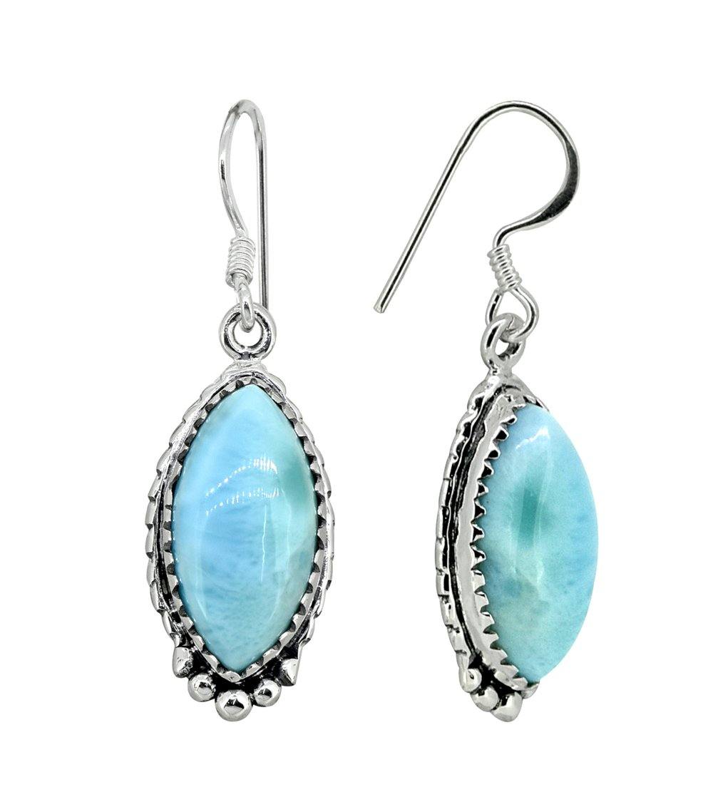 Larimar Solid 925 Sterling Silver Dangle Earrings - YoTreasure