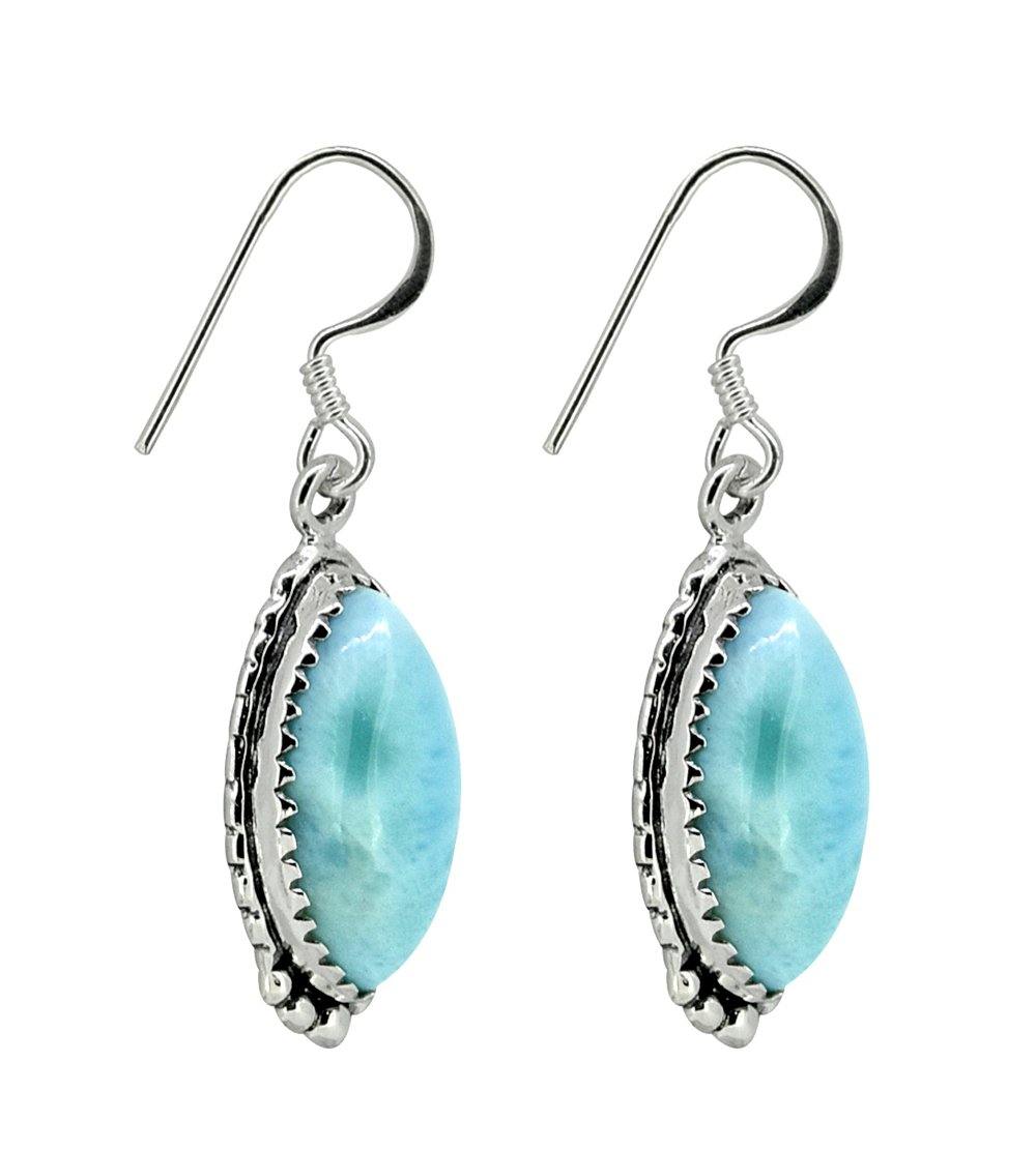 Larimar Solid 925 Sterling Silver Dangle Earrings - YoTreasure