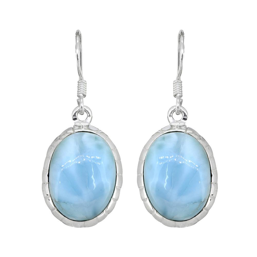 Natural Larimar Solid 925 Sterling Silver Dangle Earrings - YoTreasure