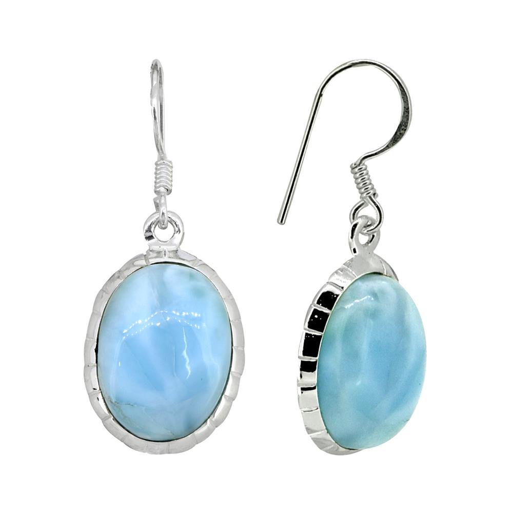Natural Larimar Solid 925 Sterling Silver Dangle Earrings - YoTreasure