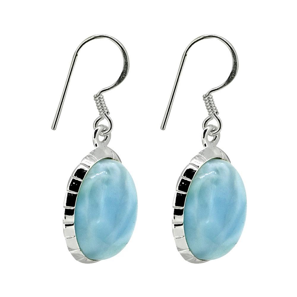 Natural Larimar Solid 925 Sterling Silver Dangle Earrings - YoTreasure
