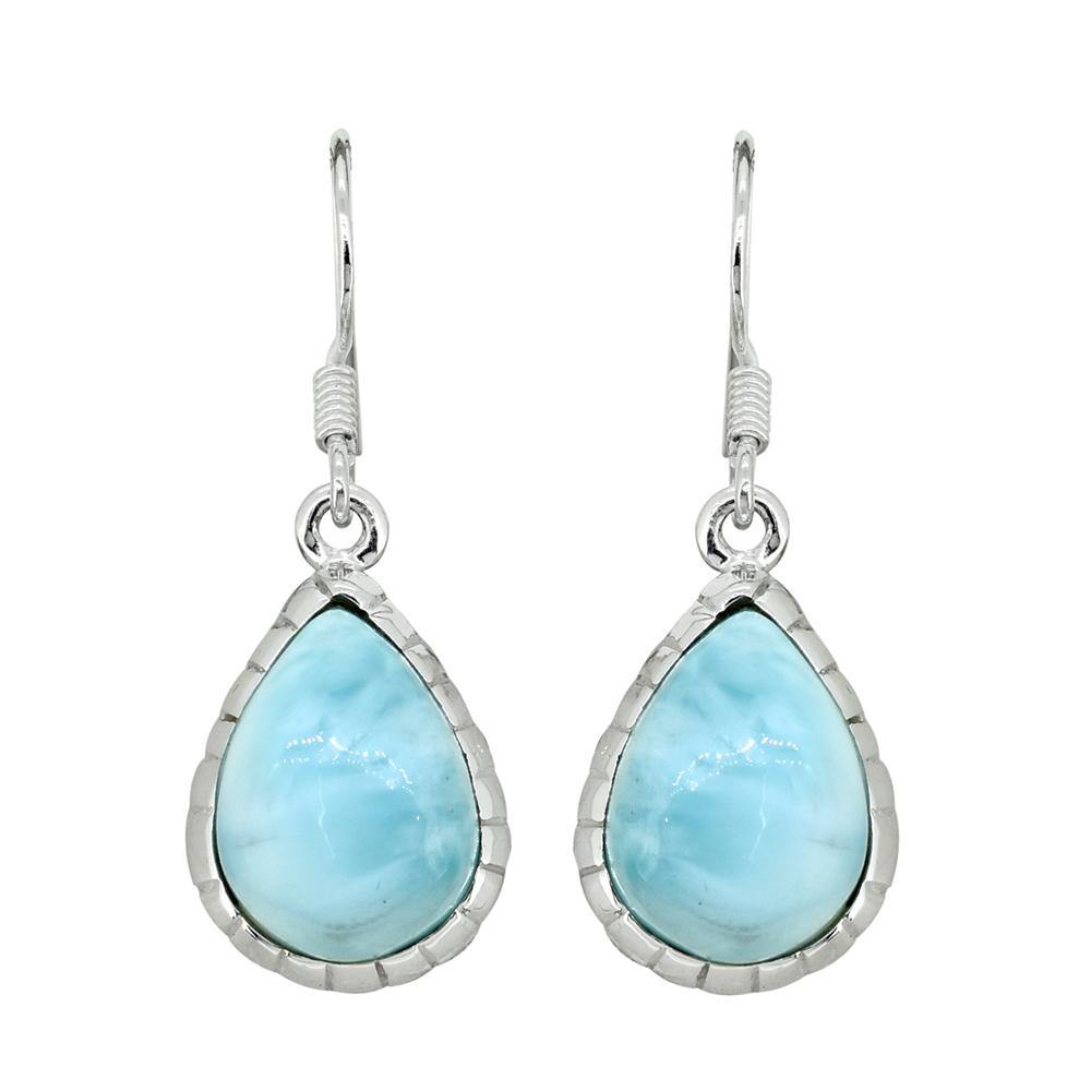 Natural Larimar Solid 925 Sterling Silver Dangle Earrings - YoTreasure