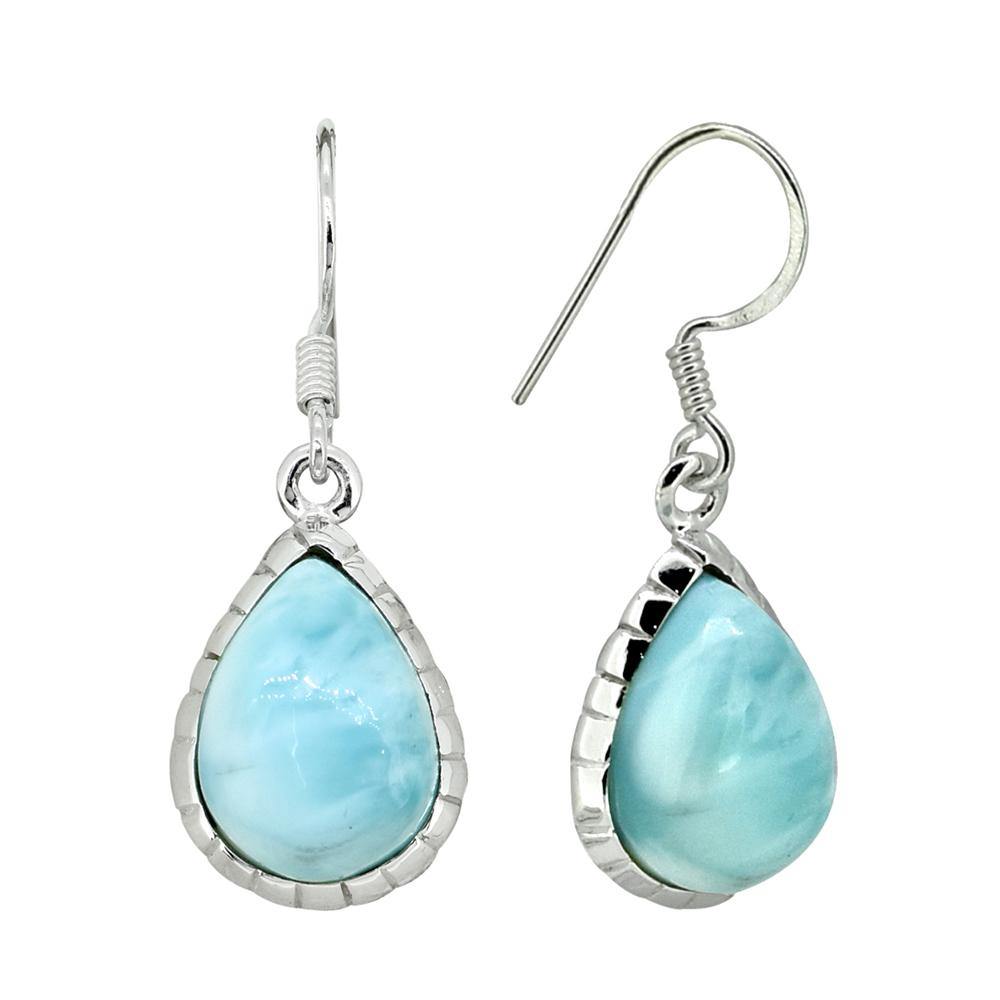 Natural Larimar Solid 925 Sterling Silver Dangle Earrings - YoTreasure