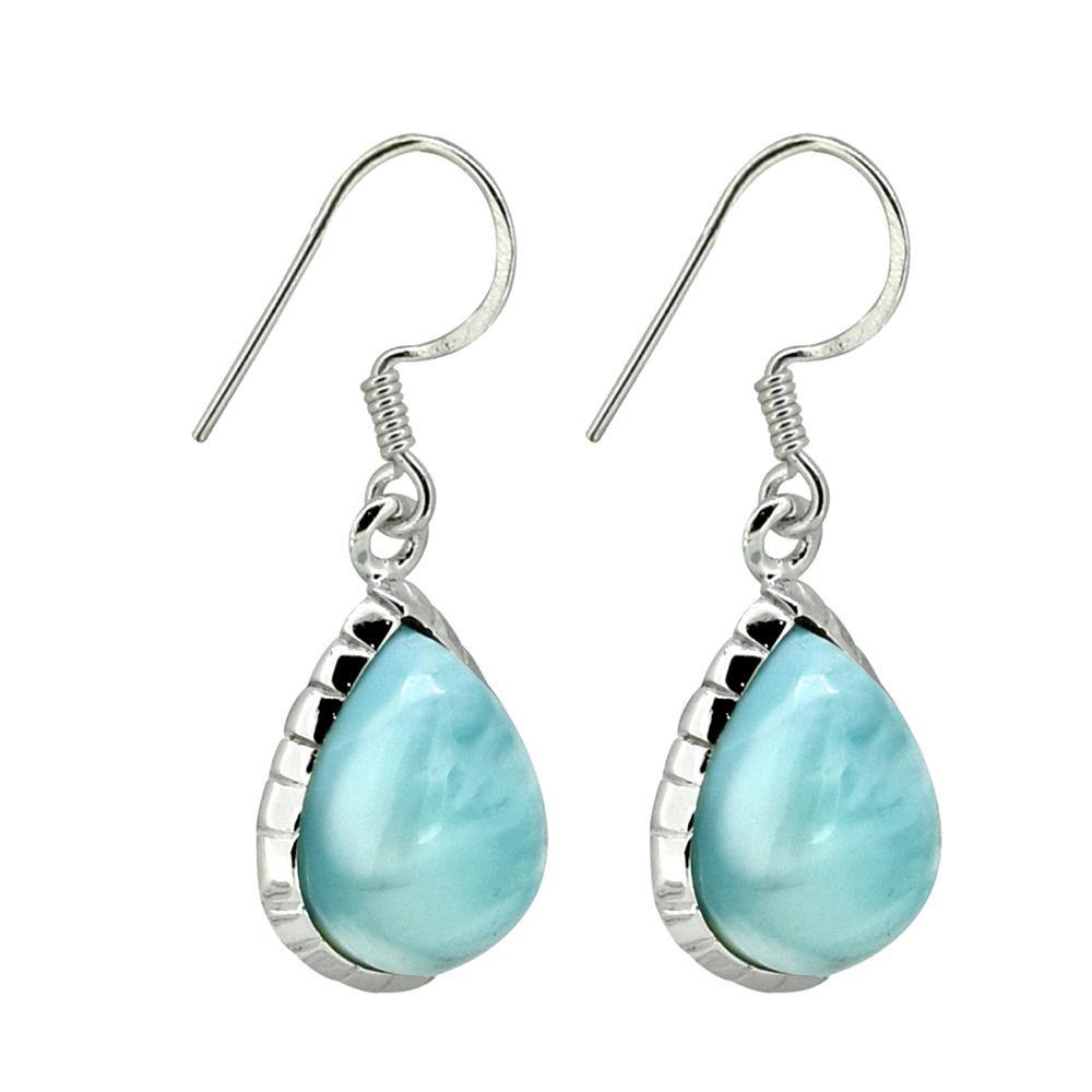Natural Larimar Solid 925 Sterling Silver Dangle Earrings - YoTreasure