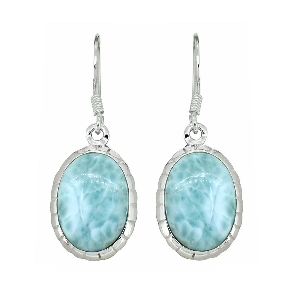 Natural Larimar Solid 925 Sterling Silver Dangle Earrings - YoTreasure