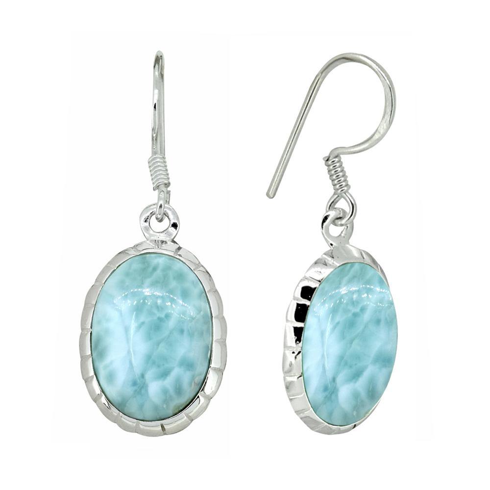 Natural Larimar Solid 925 Sterling Silver Dangle Earrings - YoTreasure