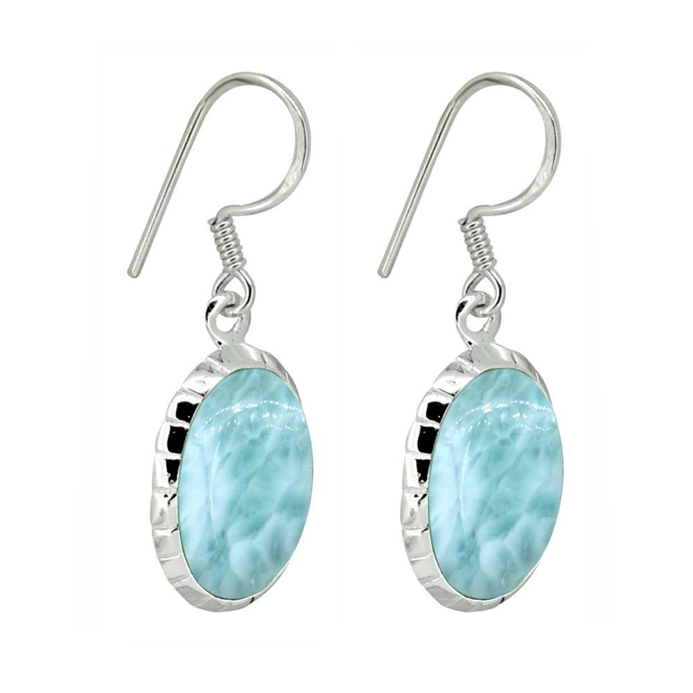 Natural Larimar Solid 925 Sterling Silver Dangle Earrings - YoTreasure