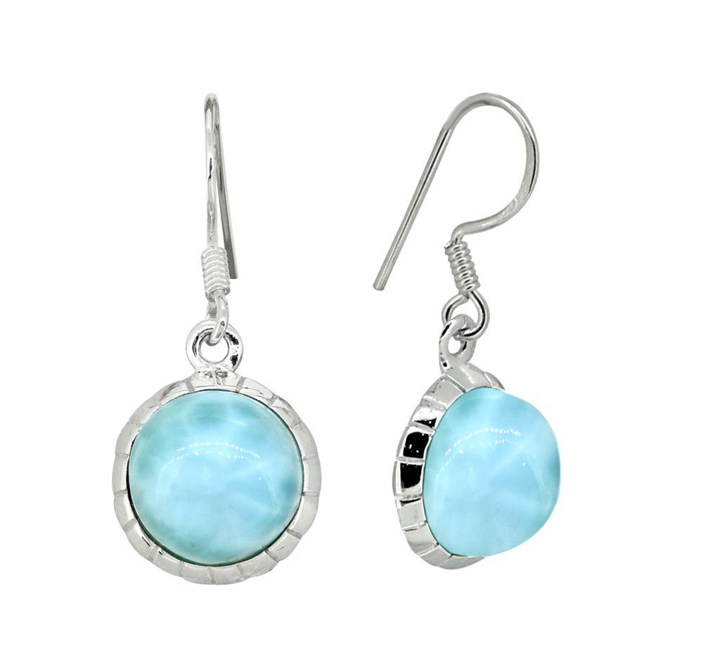 Natural Larimar Solid 925 Sterling Silver Dangle Earrings - YoTreasure