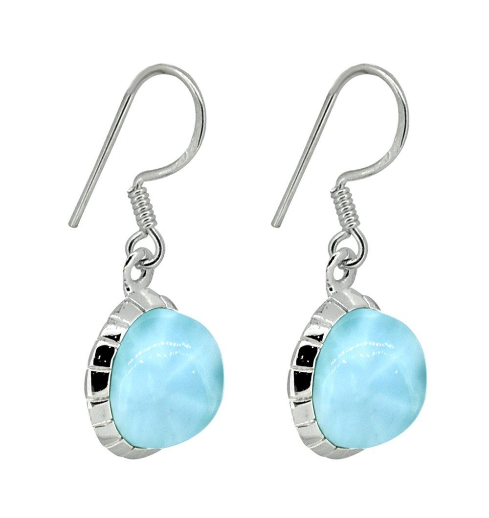 Natural Larimar Solid 925 Sterling Silver Dangle Earrings - YoTreasure