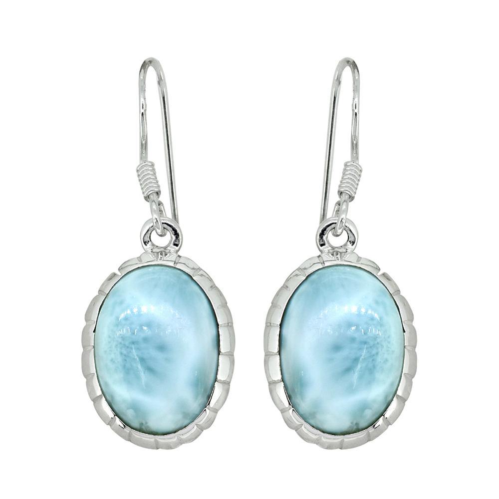 Natural Larimar Solid 925 Sterling Silver Dangle Earrings - YoTreasure