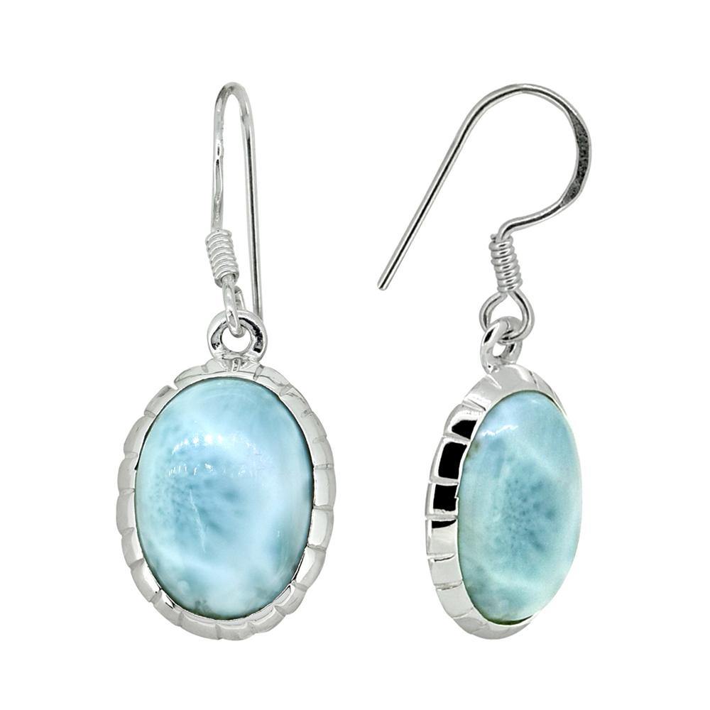 Natural Larimar Solid 925 Sterling Silver Dangle Earrings - YoTreasure