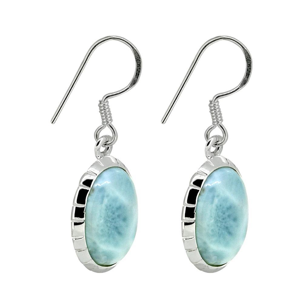 Natural Larimar Solid 925 Sterling Silver Dangle Earrings - YoTreasure