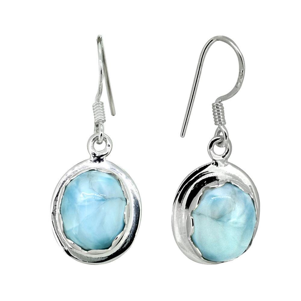 Natural Larimar Solid 925 Sterling Silver Dangle Earrings Jewelry - YoTreasure