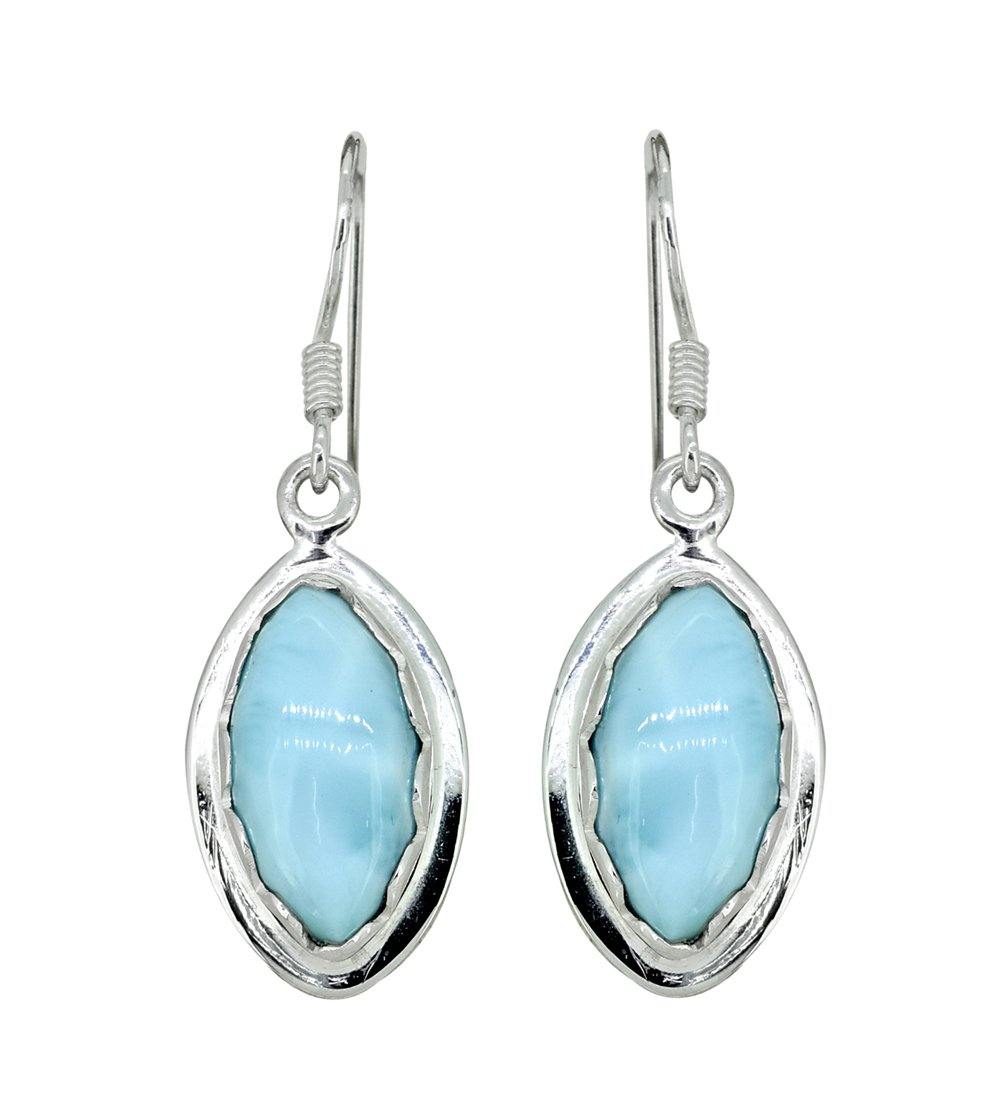 Natural Larimar Solid 925 Sterling Silver Dangle Earrings - YoTreasure