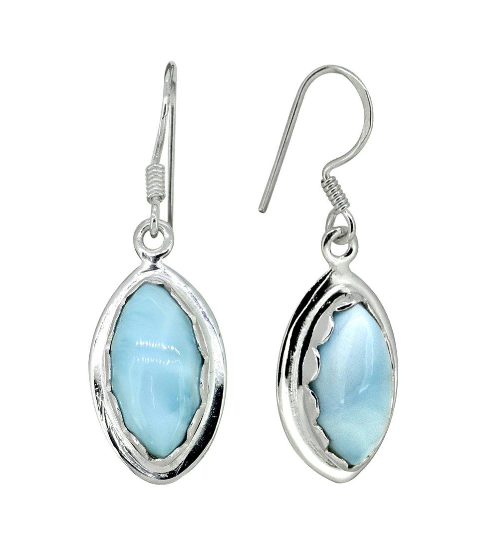 Natural Larimar Solid 925 Sterling Silver Dangle Earrings - YoTreasure