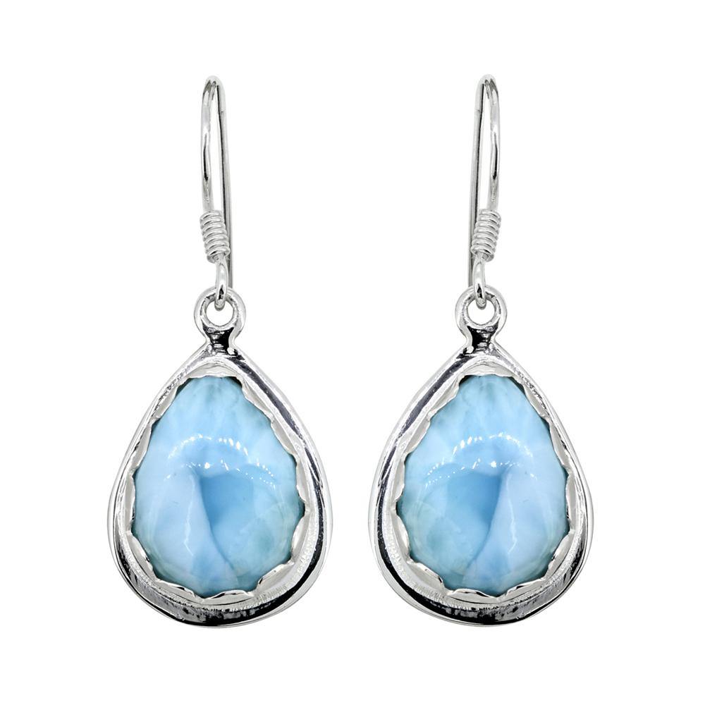 Natural Larimar Solid 925 Sterling Silver Dangle Earrings Jewelry - YoTreasure
