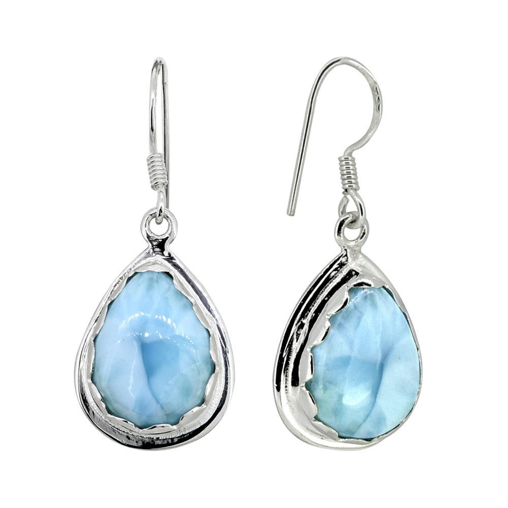 Natural Larimar Solid 925 Sterling Silver Dangle Earrings Jewelry - YoTreasure