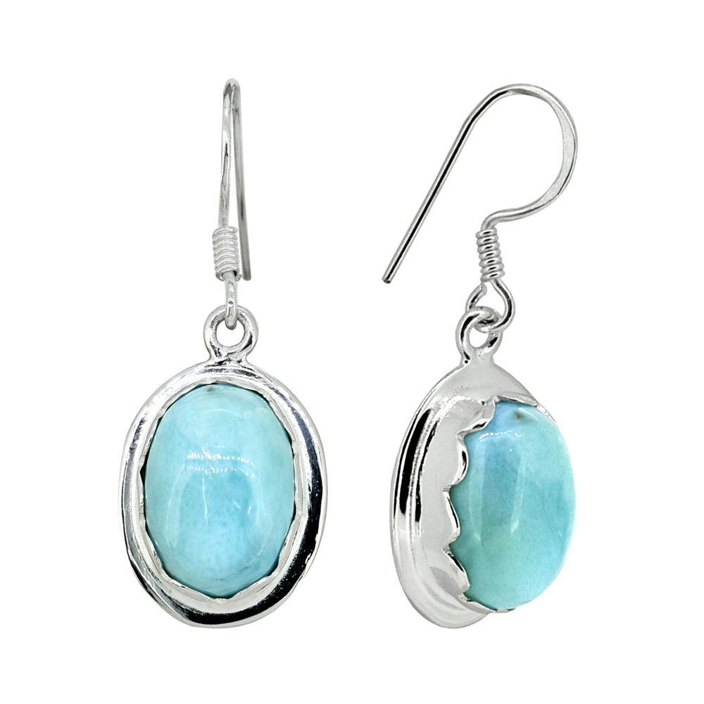 Natural Larimar Solid 925 Sterling Silver Dangle Earrings - YoTreasure