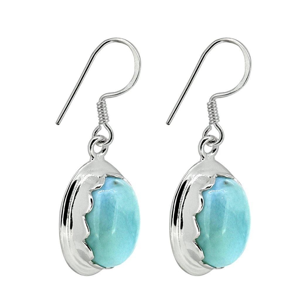Natural Larimar Solid 925 Sterling Silver Dangle Earrings - YoTreasure