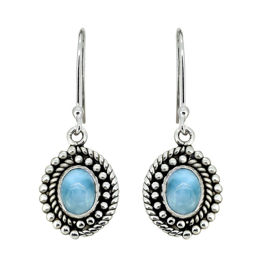 Larimar Solid 925 Sterling Silver Dangle Earrings - YoTreasure