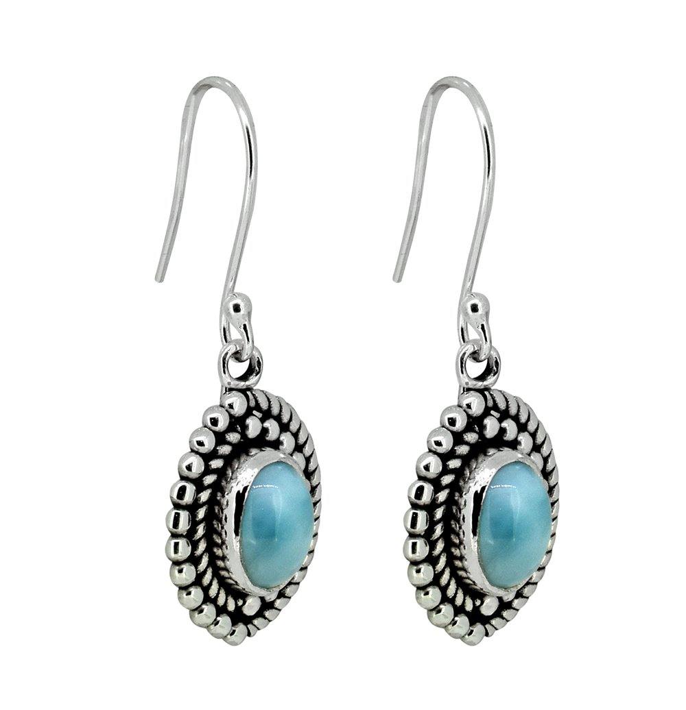 Larimar Solid 925 Sterling Silver Dangle Earrings - YoTreasure