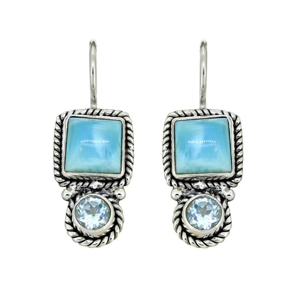 Larimar Blue Topaz Solid 925 Sterling Silver Dangle Earrings - YoTreasure