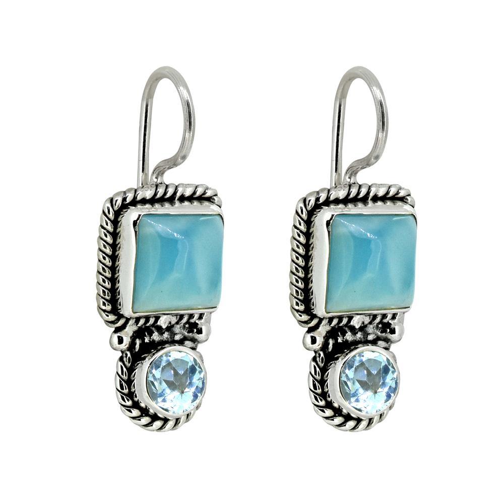Larimar Blue Topaz Solid 925 Sterling Silver Dangle Earrings - YoTreasure