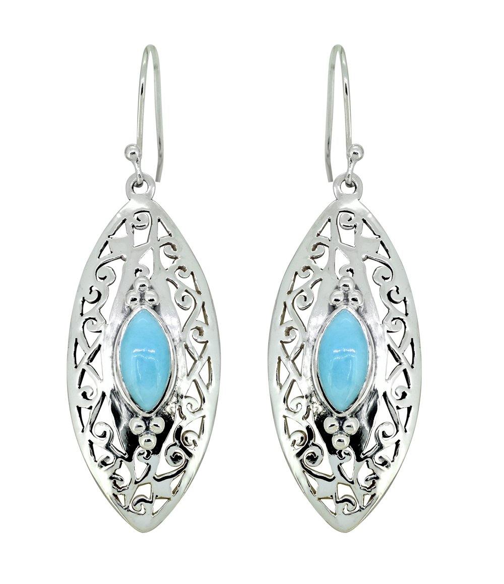 2.12" Larimar Solid 925 Sterling Silver Designer Dangle Earrings Jewelry - YoTreasure
