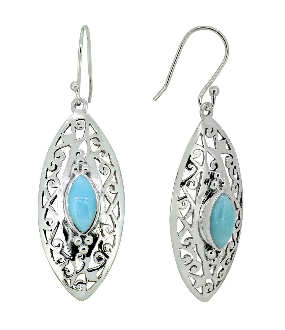2.12" Larimar Solid 925 Sterling Silver Designer Dangle Earrings Jewelry - YoTreasure